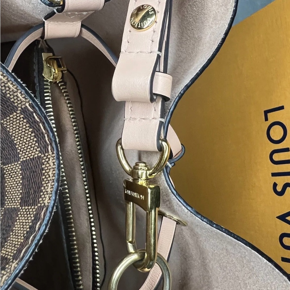 Louis Vuitton Brown NOE medium damier  Bucket Bag with rose Trim - Picture 3 of 7